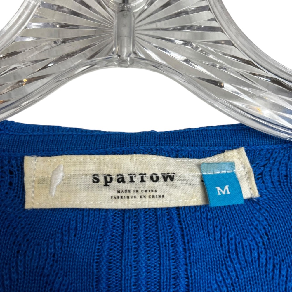 Sparrow Womens Cobalt Blue Linen Cotton Hooded Pointelle Open Front Cardigan M - Picture 3 of 7